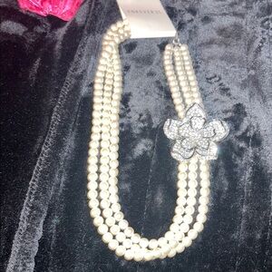 Forever 21 Ivory Multi-Strand Pearl Necklace with Crystal Flower